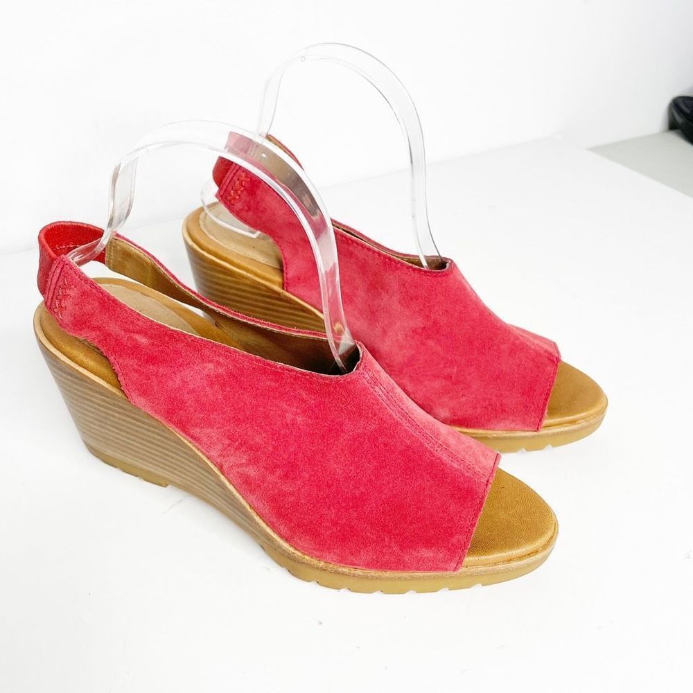 Sorel Red Suede Open-Toe Wedge Sandals - Picture 2 of 9